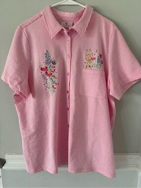 Quaker factory XL Pink Embroidered Short-Sleeve Shirt